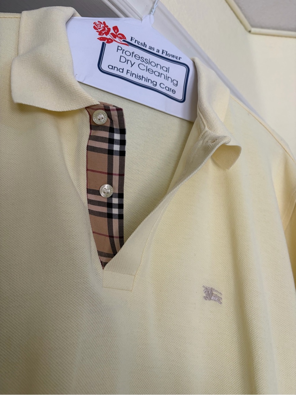 Burberry Pale Yellow Polo with Signature Check Placket